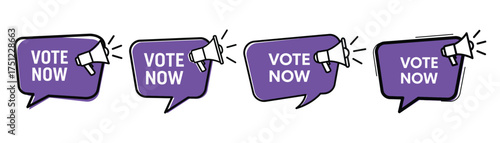Vector art of vote now speech bubble set megaphone and text for election campaign, political event, and social media post vector illustration for democracy and voting transparent background