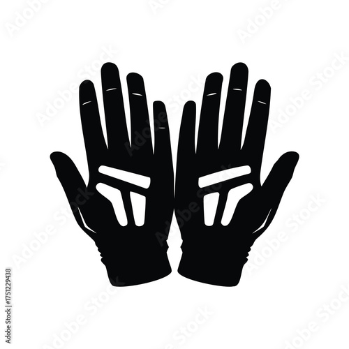 Black gloves presented to showcase and protect hands in sport or work, football gloves silhouette vector illustration