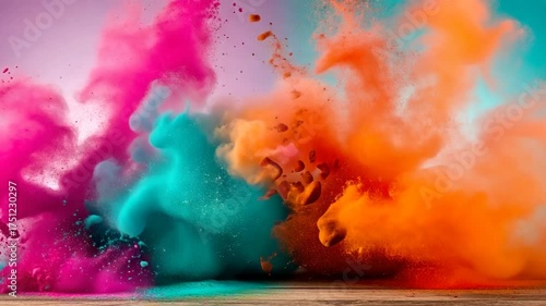 A vibrant explosion of multicolor powder paint creating a dynamic abstract cloud, perfect for a colorful background or festival concept