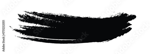 Black grungy thick curved dry brush stroke graphic element on white background