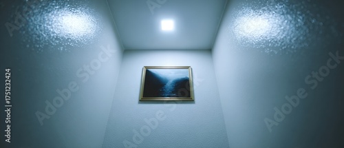 Serene Gallery Space with Artwork and Ambient Light Effects