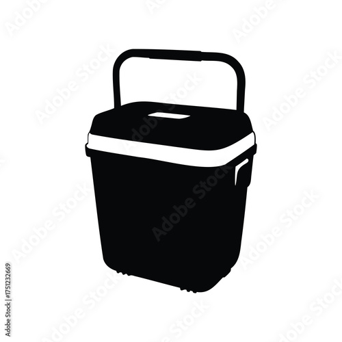 Silhouette illustration of a black plastic cooler with carrying handle, perfect for picnic, portable cooler silhouette vector illustration