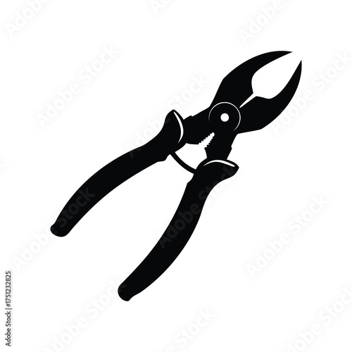Black and White Image of a Wire Stripper, Industrial Tool Silhouette, pruning shears silhouette vector illustration