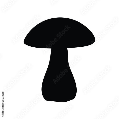Simple black silhouette of a single mushroom against a plain white backdrop, single mushroom silhouette vector illustration