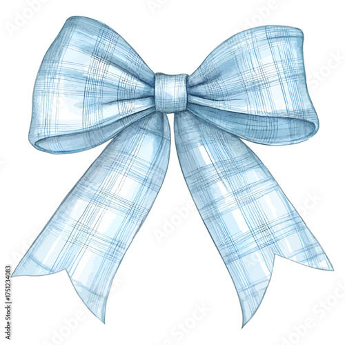 Watercolor Blue Gingham Bow
