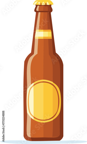 Brown Beer Bottle with Golden Cap and Blank Label.