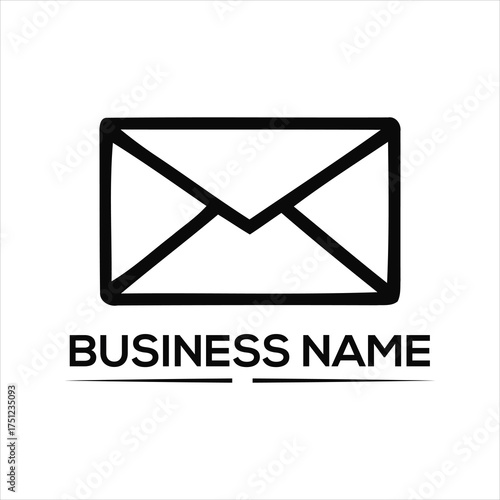 Black envelope icon with business name text mail communication