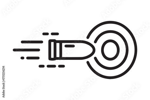 Bullet flying to target icon black color. one line Icon drawing with white background