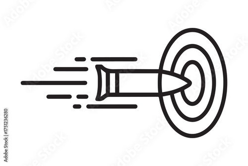 Bullet flying to target icon black color. one line Icon drawing with white background