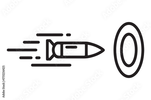 Bullet flying to target icon black color. one line Icon drawing with white background