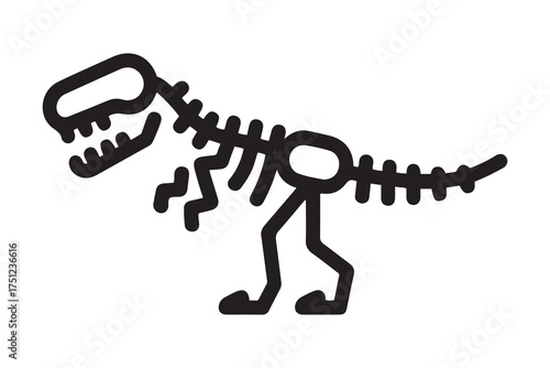 Dinosaur skeleton T rex icon black color. one line Icon drawing with white background