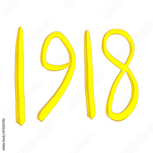 The year 1918 isolated on transparent background in a yellow handwriting style