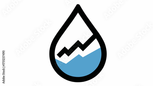 Water drop with growth graph icon for conservation analytics apps