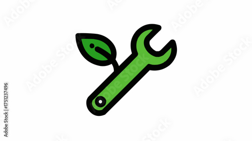 Wrench with sprout icon for eco-innovation and green technology apps