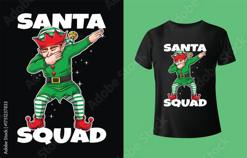 Festive santa squad elf dabbing with christmas tree lights and festive t shirt design