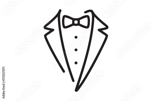 Symbol service dinner jacket bow Tuxedo concept Tux sign Butler gentleman idea Waiter suit icon. one line Icon drawing with white background