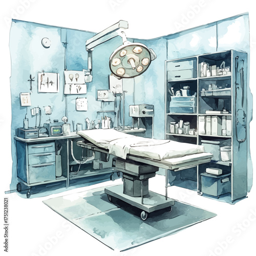 watercolor vector of Operating Room, isolated on a white background.