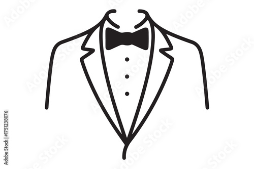 Symbol service dinner jacket bow Tuxedo concept Tux sign Butler gentleman idea Waiter suit icon. one line Icon drawing with white background