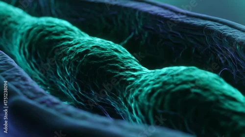 Abstract flowing organic texture in blue and green tones close-up.