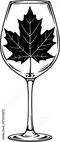 Maple leaf in wine glass illustration highlighting autumn theme and elegance - stock vector
