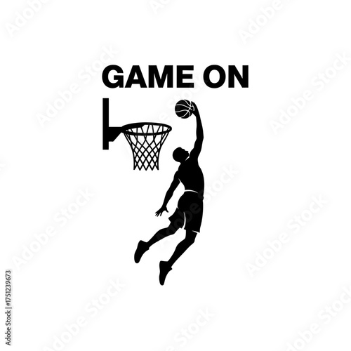 Vector art of basketball player dunking the ball with text game on isolated on white