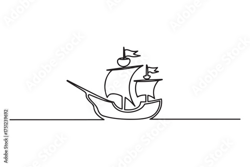 Pirate boat ship. one line Icon drawing with white background