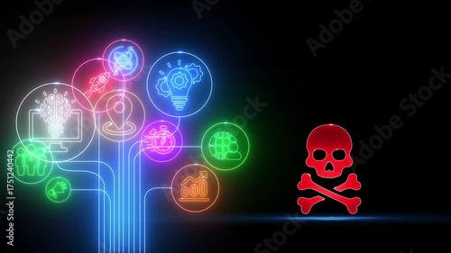 Wallpaper Mural Digital Network of Ideas and Innovation Connected to a Red Skull and Crossbones Symbol technology Torontodigital.ca