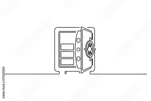 vault safe deposit bank empty. one line Icon drawing with white background