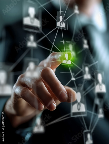 businessman or woman selection the best candidate for a job digitally on a 3d holographic display