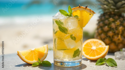 Banana and Orange Water with Beach View