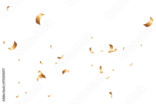 Golden confetti falling celebration background. Falling shiny golden confetti isolated on transparent background. Bright festive tinsel of gold color.