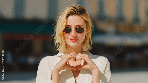 Woman Wearing Sunglasses Making a Heart Shape with Her Hands