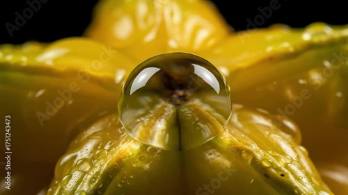 Close-up of yellow flower with water droplet, macro photography