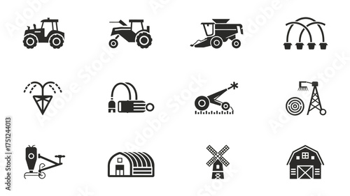 Agricultural Machinery and Structures Icons tractor combine harvester
