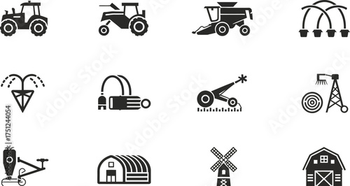 Agricultural Machinery and Structures Icons tractor combine harvester