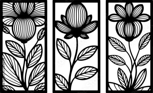 3 rectangular panels with floral and geometric fusion laser cut design