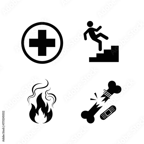 First Aid Emergency Icon Set Featuring Icons for Safety  