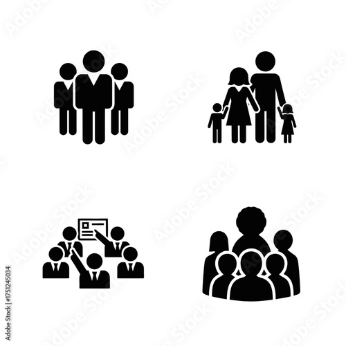 Group of People Icon Set in Minimalist Style on White Background  