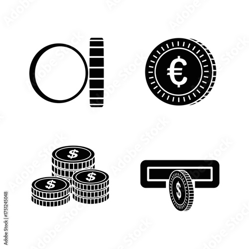 Icon Set of Currency Coins and Banknotes  