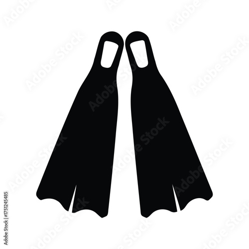 Pair of black swim fins are a diver's must have equipment, swim fins silhouette vector illustration