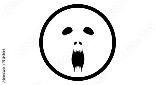 Spooky screaming face emoticon, perfect for Halloween designs and scary themes, a simple minimalist graphic with a ghostly vibe and vector origins.