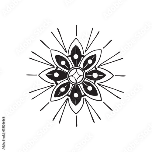 Radiant gem mandala silhouette on white background