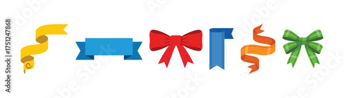 Illustration of colorful ribbons and bows, representing celebration, decoration, giftgiving, and festive occasions with a variety of styles transparent background