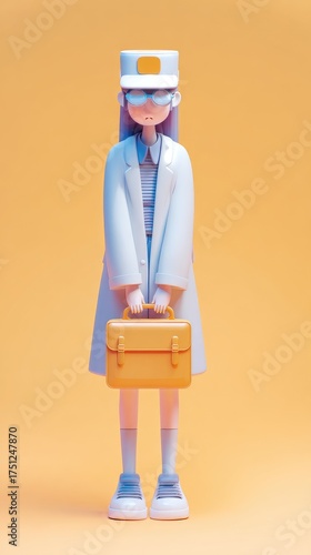 Doctor with a medical kit, ready for work, cartoon style.