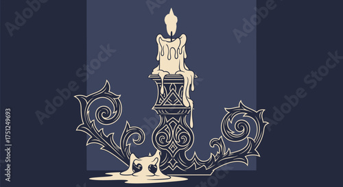Illustration of a candle on a candelabra with dripping wax.
