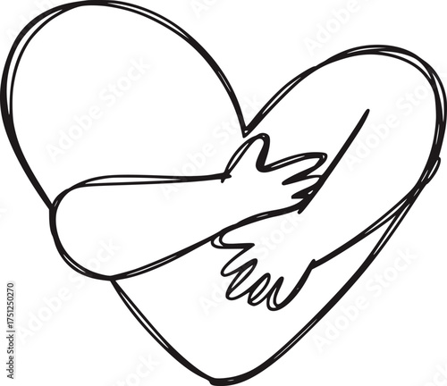 Heart shape embraced by arms line drawing love connection