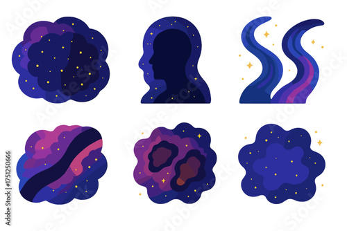 Dark Nebula Illustration. Isometric vector illustration set Dark Nebula and Shadows: dense gas blocking starlight, silhouette