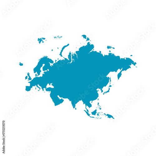 Map of Eurasia, sign silhouette. World Map Globe. Vector Illustration isolated on white background. Europe and Asia continent.