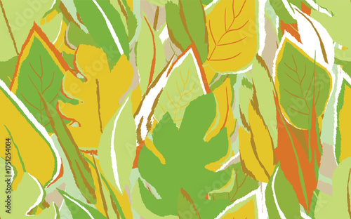 Floral seamless with hand drawn color exotic monstera leaves. Cute summer background. Tropic branches. Modern floral compositions. Fashion vector illustration for wallpaper, fabric, textile.