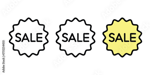 Three sale tags with wavy edges label sticker On Transparent Background